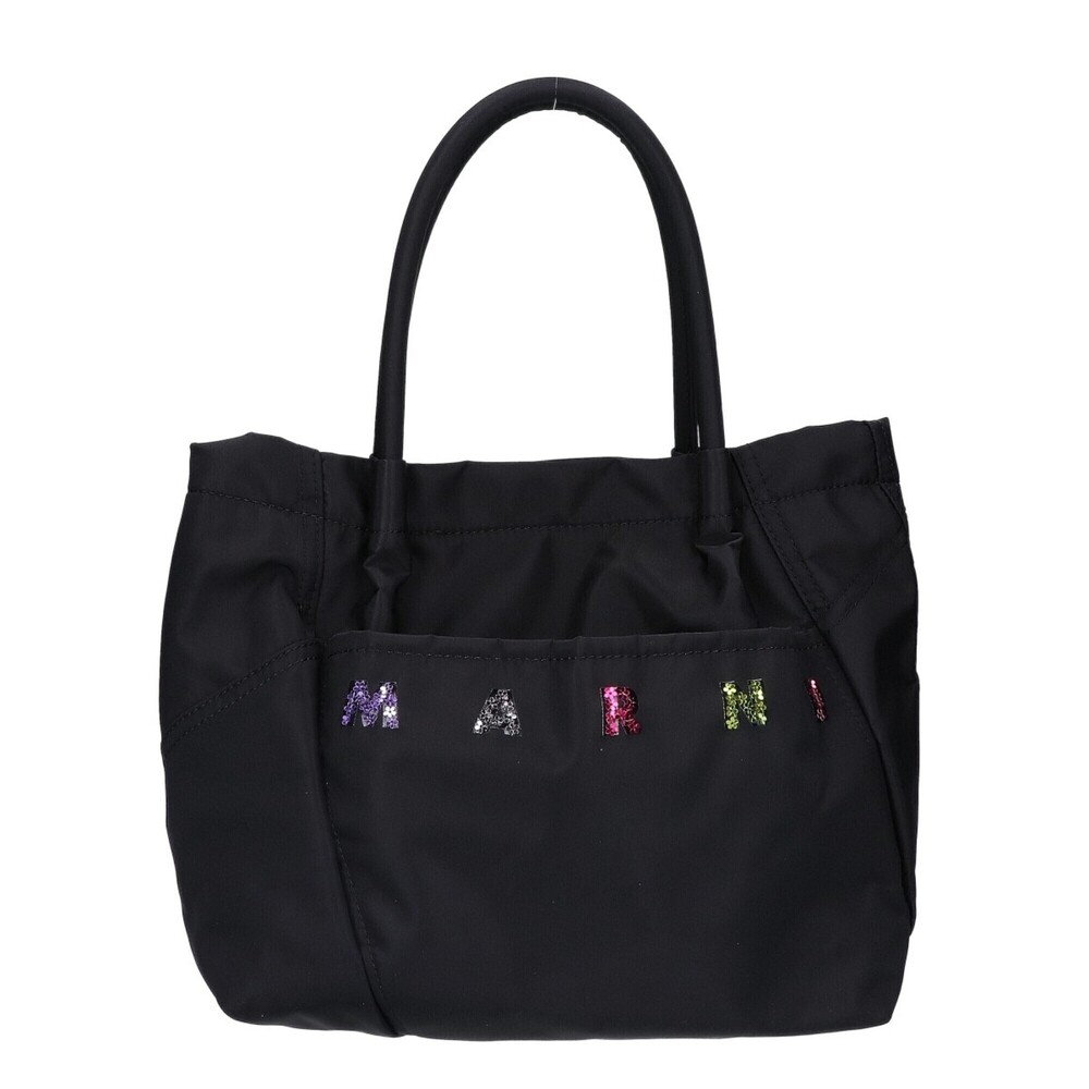 MARNI M01610 KIDS Sequin Logo Nylon Handbag Black Women's
